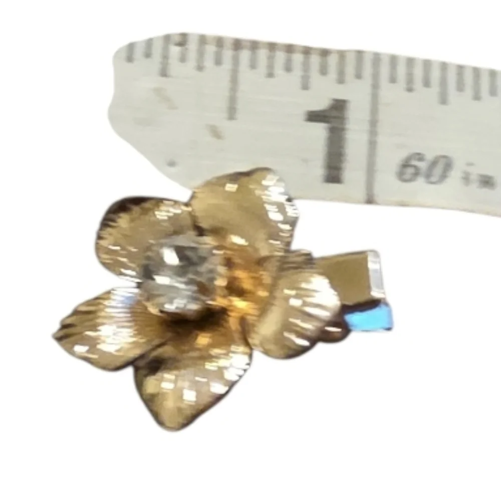 Gold Flower Hair Clips with Crystal Rhinestones • Set Of 4 • NWOT